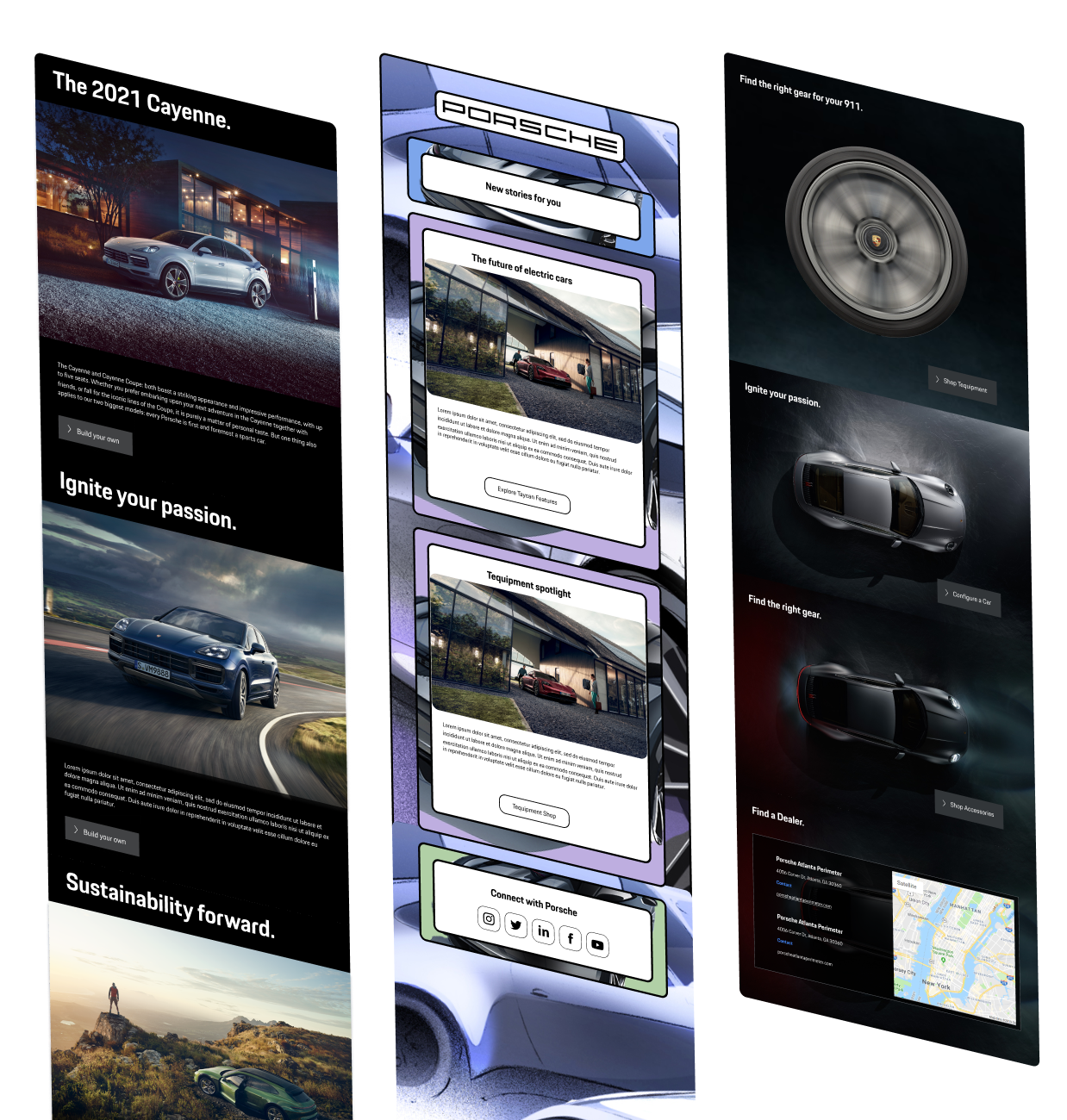Porsche marketing email templates and visual design